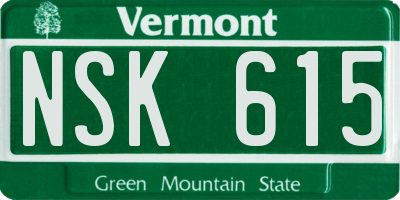 VT license plate NSK615