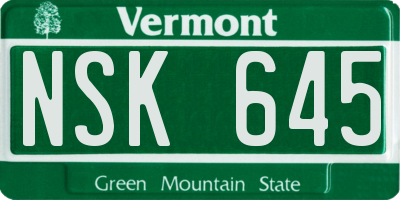 VT license plate NSK645