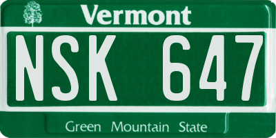 VT license plate NSK647