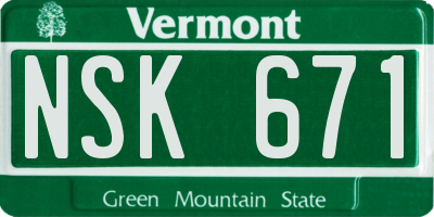 VT license plate NSK671