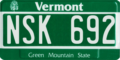 VT license plate NSK692