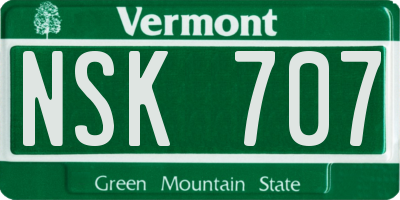 VT license plate NSK707