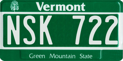 VT license plate NSK722