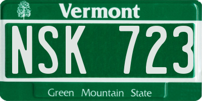 VT license plate NSK723