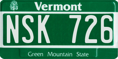 VT license plate NSK726