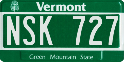 VT license plate NSK727