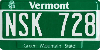 VT license plate NSK728