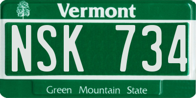 VT license plate NSK734