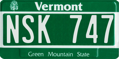 VT license plate NSK747
