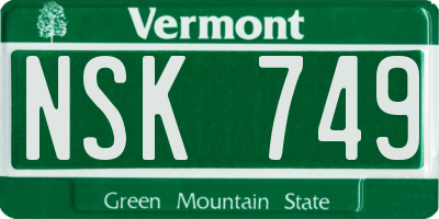 VT license plate NSK749