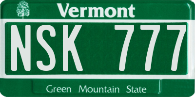 VT license plate NSK777