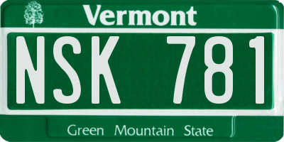VT license plate NSK781