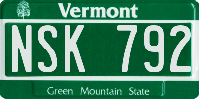 VT license plate NSK792