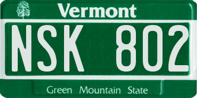 VT license plate NSK802