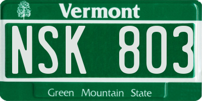 VT license plate NSK803