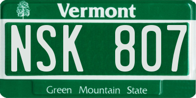 VT license plate NSK807