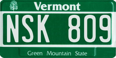 VT license plate NSK809