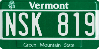VT license plate NSK819