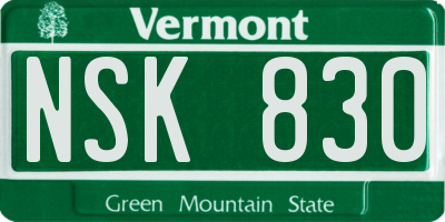 VT license plate NSK830