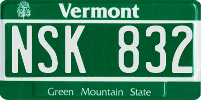 VT license plate NSK832