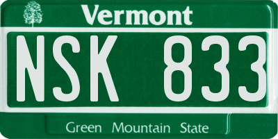 VT license plate NSK833