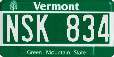 VT license plate NSK834