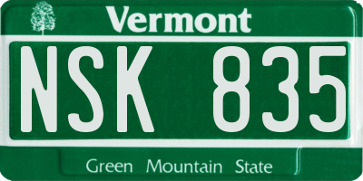 VT license plate NSK835