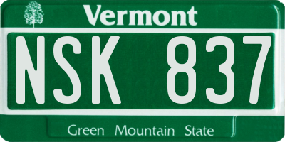 VT license plate NSK837