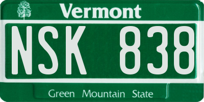 VT license plate NSK838