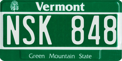 VT license plate NSK848