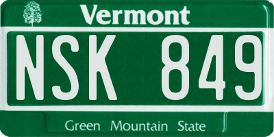 VT license plate NSK849