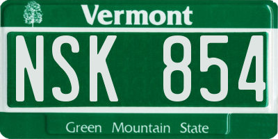 VT license plate NSK854