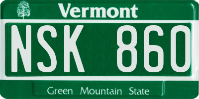 VT license plate NSK860