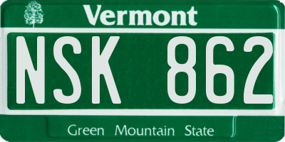 VT license plate NSK862