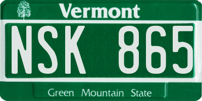 VT license plate NSK865