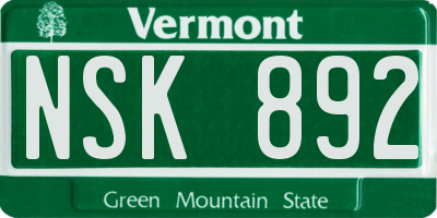 VT license plate NSK892
