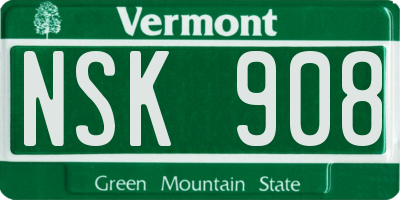 VT license plate NSK908