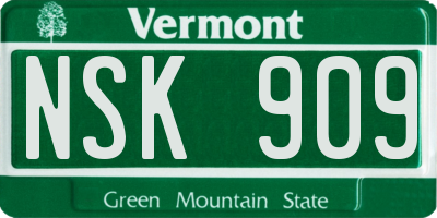 VT license plate NSK909