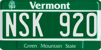 VT license plate NSK920