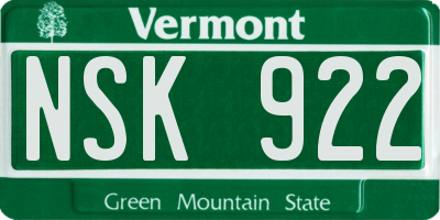 VT license plate NSK922