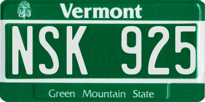 VT license plate NSK925