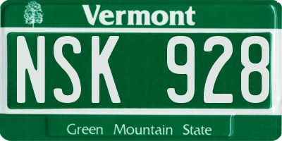 VT license plate NSK928