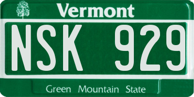 VT license plate NSK929