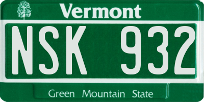 VT license plate NSK932