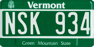 VT license plate NSK934