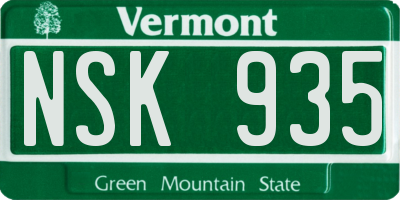 VT license plate NSK935