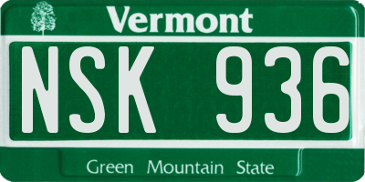 VT license plate NSK936