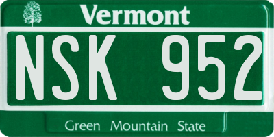VT license plate NSK952