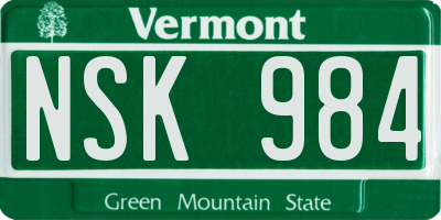 VT license plate NSK984