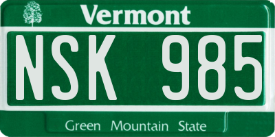 VT license plate NSK985